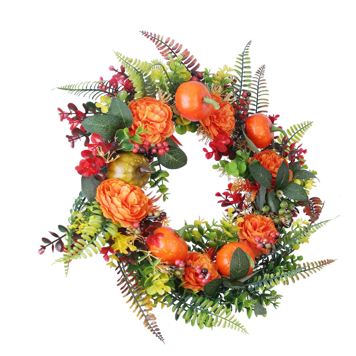 17.7" Fall Wreath for Front Door - Autumn Pumpkin & Berry Harvest Decoration
