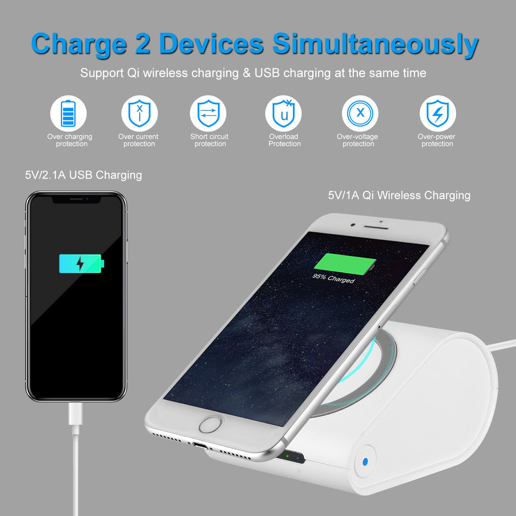 Wireless Power Bank 10400mAh - Qi Fast Charging Portable Charger for iPhone & Samsung