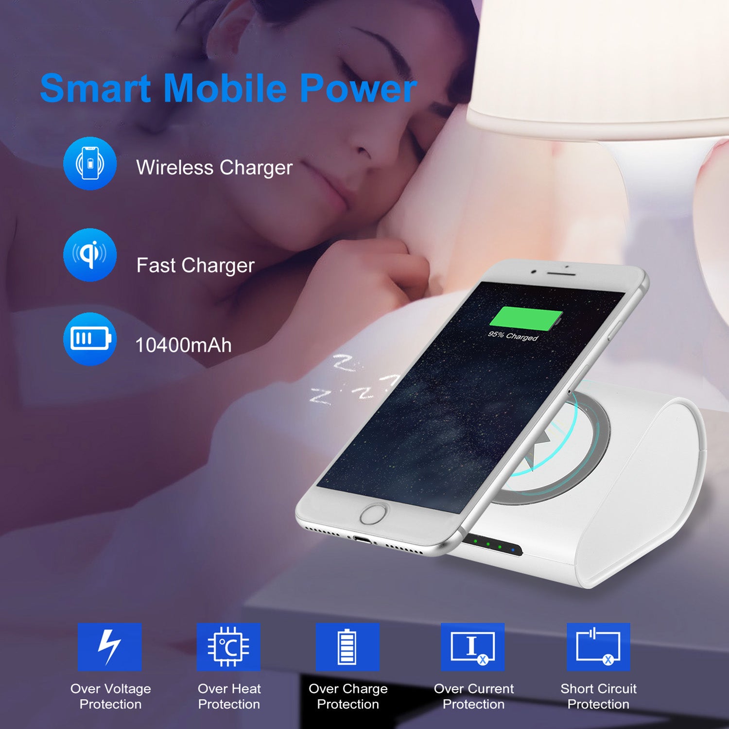 Wireless Power Bank 10400mAh - Qi Fast Charging Portable Charger for iPhone & Samsung