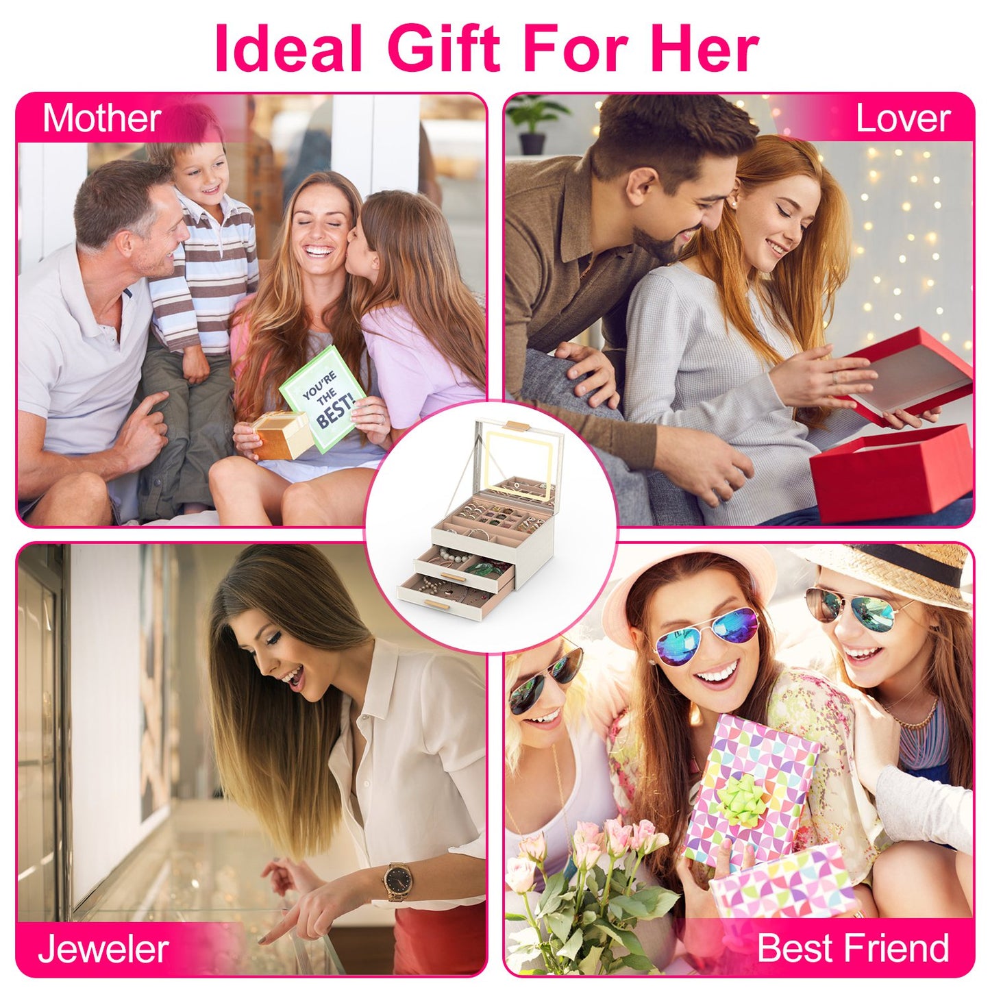 LED Lighted Jewelry Box Organizer | 3-Tier Storage with Touch Mirror & Velvet Lining | Gift for Her