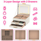 LED Lighted Jewelry Box Organizer | 3-Tier Storage with Touch Mirror & Velvet Lining | Gift for Her