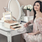LED Lighted Jewelry Box Organizer | 3-Tier Storage with Touch Mirror & Velvet Lining | Gift for Her