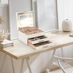 LED Lighted Jewelry Box Organizer | 3-Tier Storage with Touch Mirror & Velvet Lining | Gift for Her