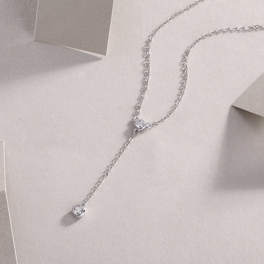 Moissanite Tassel Pendant Necklace Set | S925 Sterling Silver & Platinum Plated