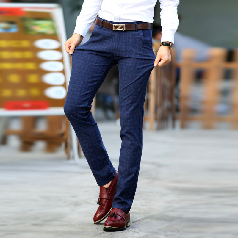 Men's Plaid Cotton Linen Straight Leg Casual Pants