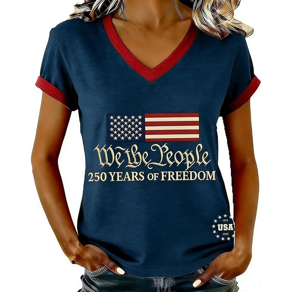 Women's 250th Anniversary USA Patriotic V-Neck T-Shirt – 4th of July Tee