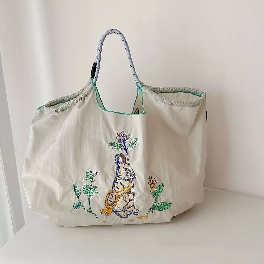 Embroidered Lightweight Canvas Tote Bag