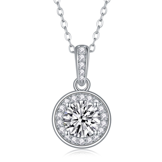1 Carat Moissanite Pendant Necklace - Sterling Silver Diamond Jewelry for Women