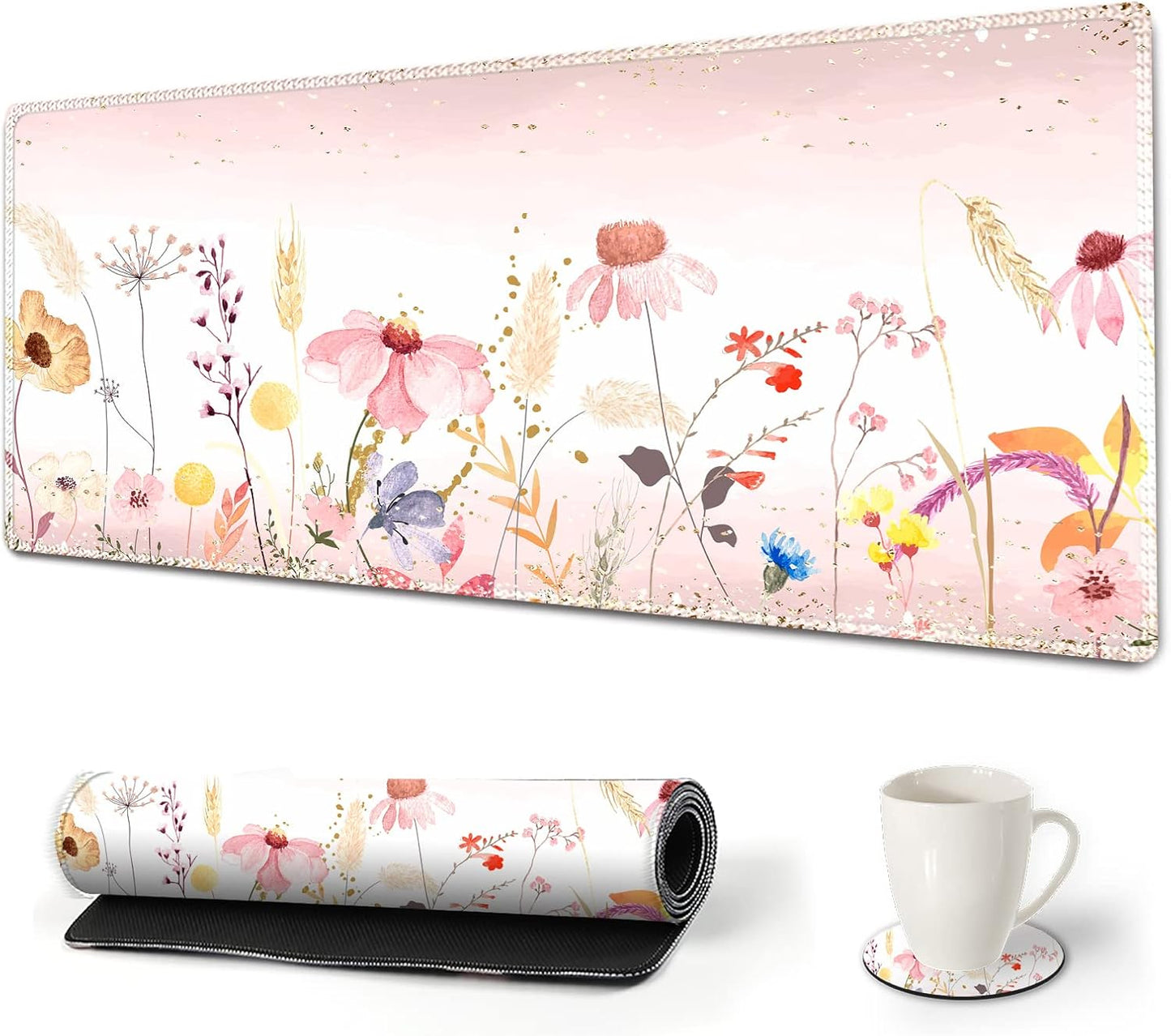 Extended Gaming Mouse Pad XXL  Large Keyboard Mat Long Mousepad Desk Decor Writing Pad Non Slip Rubber Base Stitched Edges for Work, Game, Office, Home, 35.1" X 15.7", Red Painting