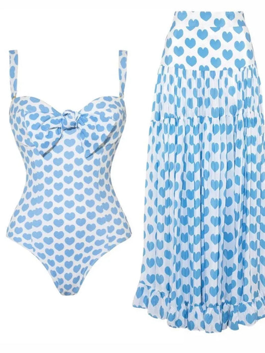 Printed One-Piece Swimsuit & Wrap Skirt Set