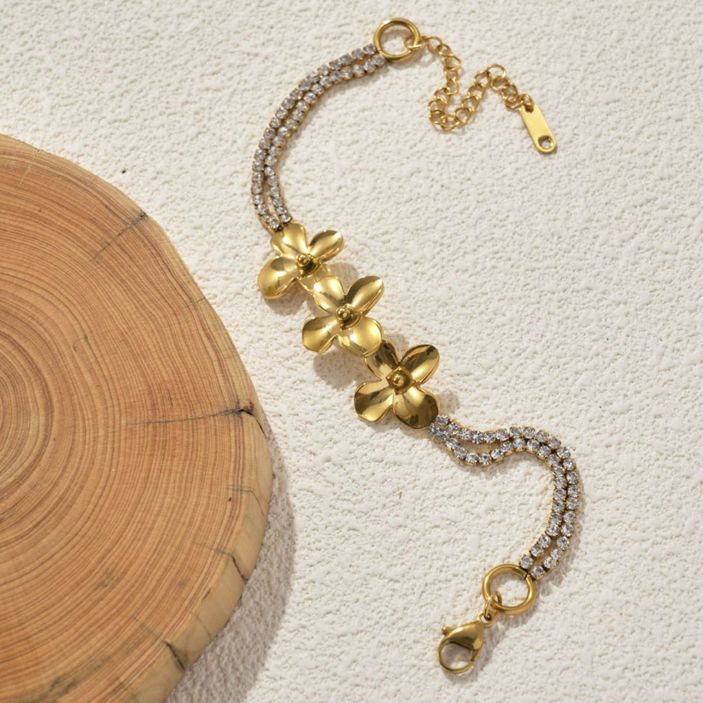 18K Gold Plated Flower Bracelet for Women – Adjustable Stainless Steel Bangle