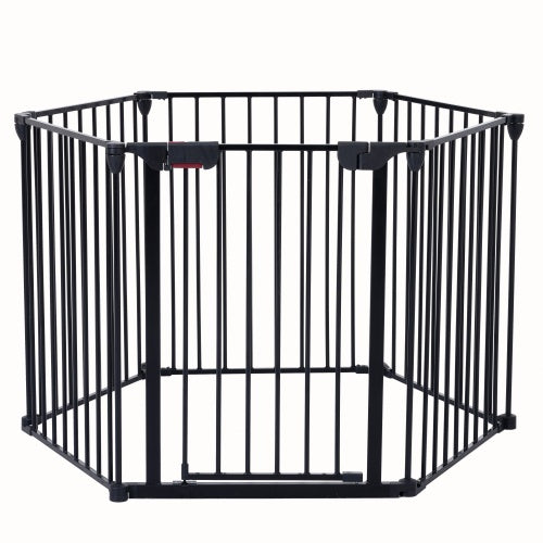 150" Adjustable Safety Gate – 6-Panel Metal Baby & Pet Fence with Walk-Through Door