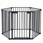 150" Adjustable Safety Gate – 6-Panel Metal Baby & Pet Fence with Walk-Through Door
