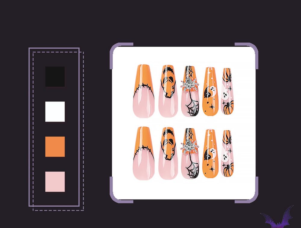 Halloween Press-On Nails | 24-Piece Almond Nail Set with Adhesive