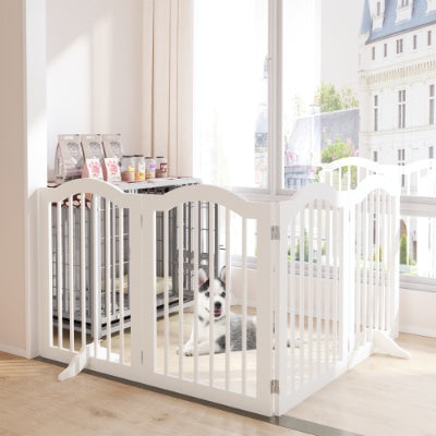 Freestanding Pet Gate for Dogs | 4-Panel Wooden Safety Fence | 27.6" Tall x 80" Wide