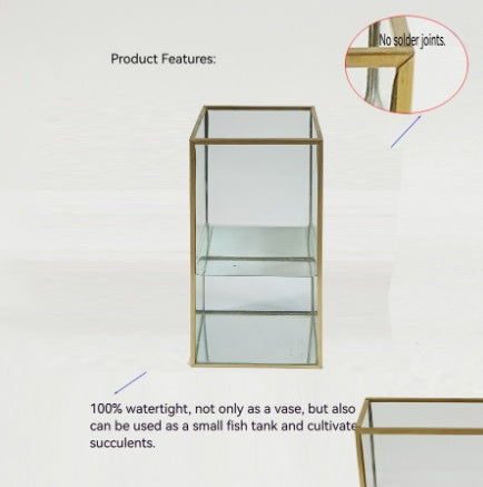3.4L Gold-Rimmed Glass Vase - Premium Trapezoidal Flower Vase for Home Decor