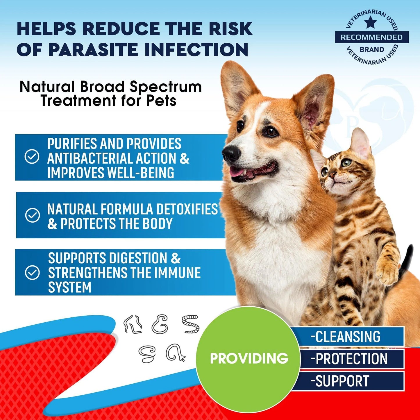 Natural Dewormer for Cats & Dogs - Herbal Liquid Drops for Tapeworm, Roundworm & Hookworm Prevention