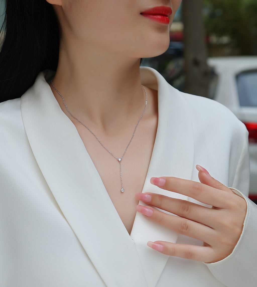 Moissanite Tassel Pendant Necklace Set | S925 Sterling Silver & Platinum Plated