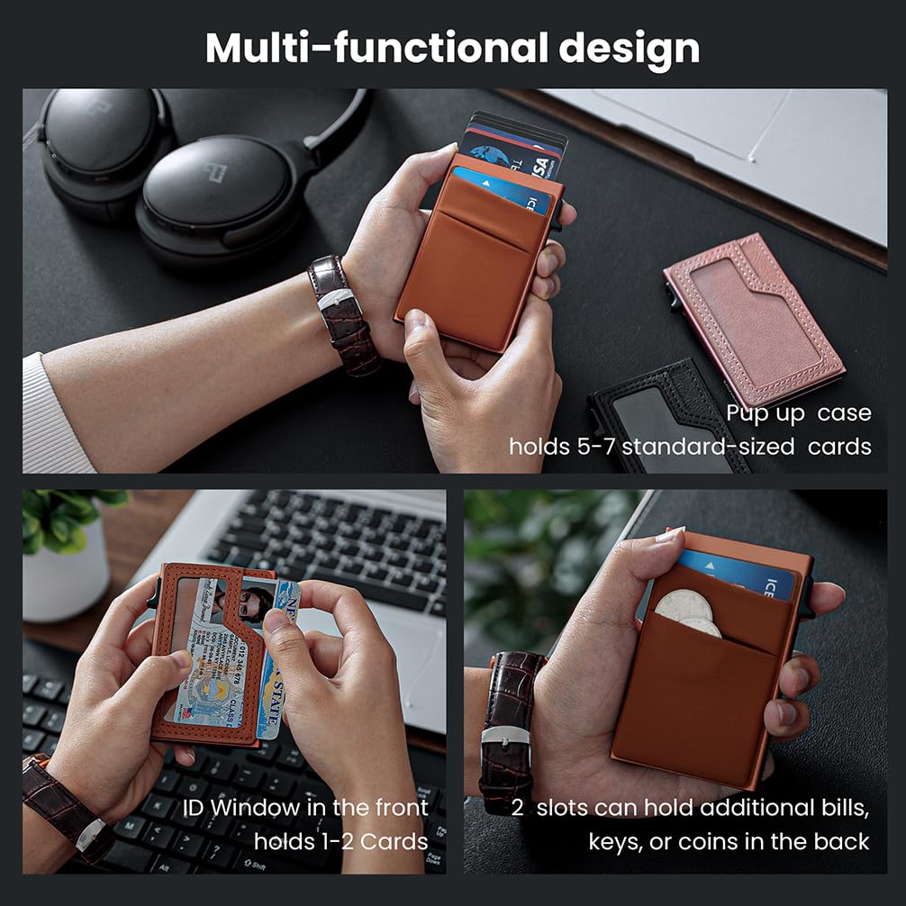 RFID Blocking Slim Wallet for Men - Metal Card Holder with ID Window & Cash Pocket