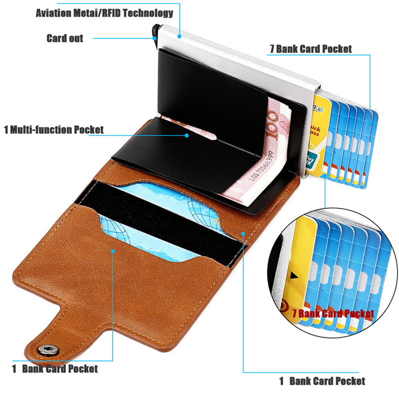 Men's RFID Blocking Leather Wallet with Snap Closure - Slim Bifold Card Holder