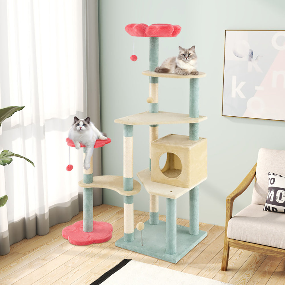 61" Luxury Cat Tree Tower | Multi-Level Flower Design, Plush Perches & Sisal Scratching Posts