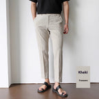 Men's Cotton Linen Cropped Pants - Straight Leg Summer Trousers