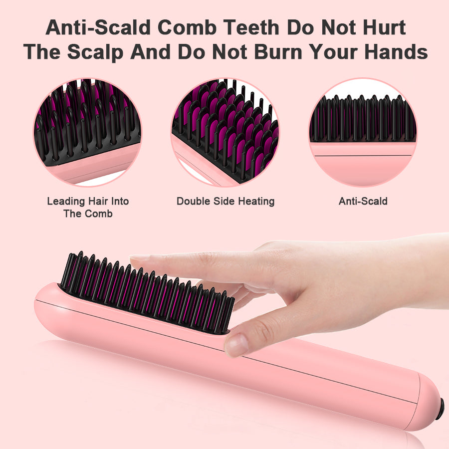 USB Rechargeable Cordless Hair Straightener Brush – Ionic Styling Comb for Men & Women | 3 Heat Settings