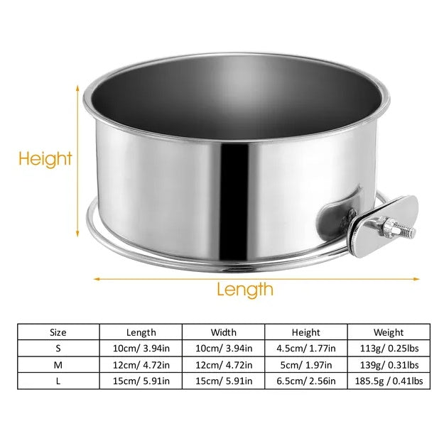 Stainless Steel Crate Bowl – Removable Hanging Feeder with Secure Clamp for Dogs & Cats, Medium