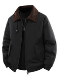 Men's Corduroy Collar Zip-Up Jacket – 95% Polyester, Stretch Fit & Multi-Pocket