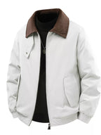 Men's Corduroy Collar Zip-Up Jacket – 95% Polyester, Stretch Fit & Multi-Pocket