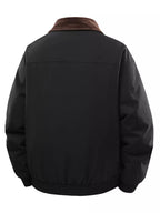 Men's Corduroy Collar Zip-Up Jacket – 95% Polyester, Stretch Fit & Multi-Pocket
