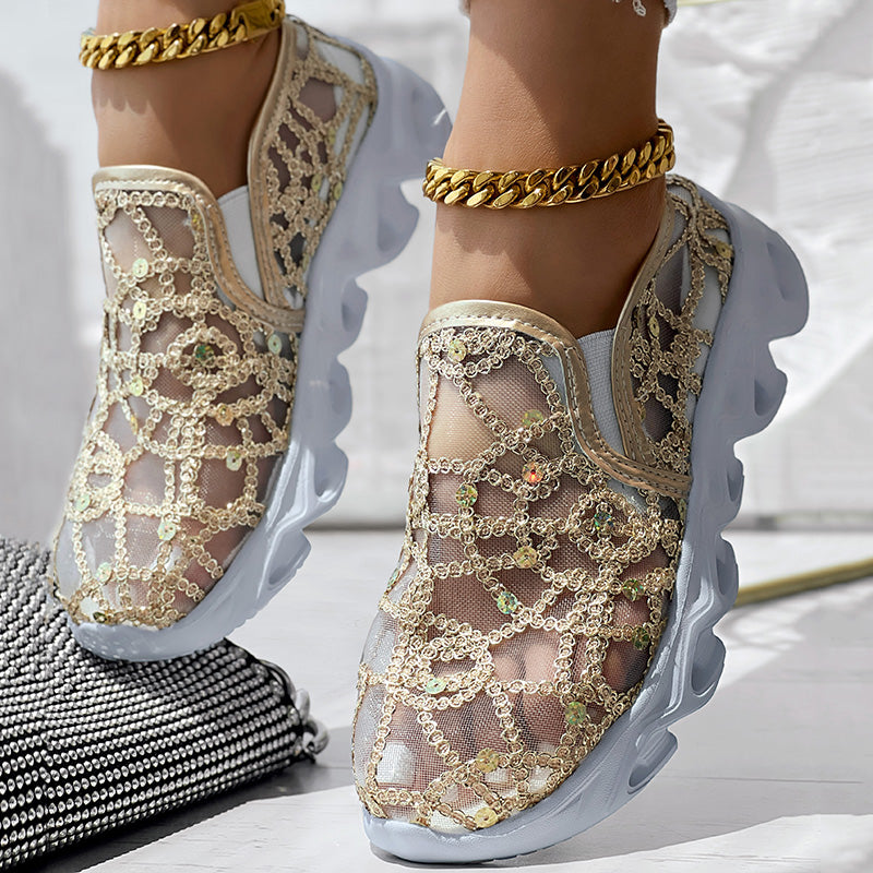 Sparkle Mesh Breathable Sneakers - Lightweight Glitter Athletic Shoes for Women