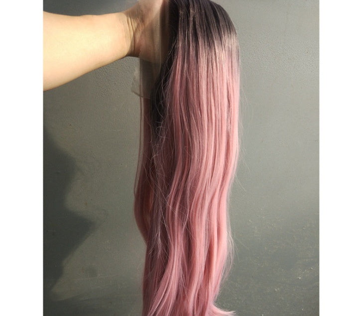 Ombre Lace Front Wig – Long Straight Black to Green or Pink | 30" Heat Resistant