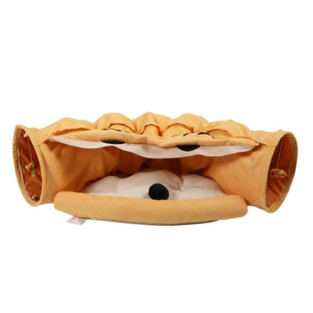 Collapsible Cat Tunnel Bed with Cushion & Hanging Toys – Washable, 41" Indoor Play Tunnel