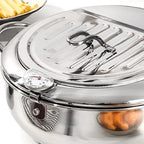 Japanese Tempura Deep Fryer Pot with Thermometer | Stainless Steel Frying Pot with Lid | Gas, Electric & Induction