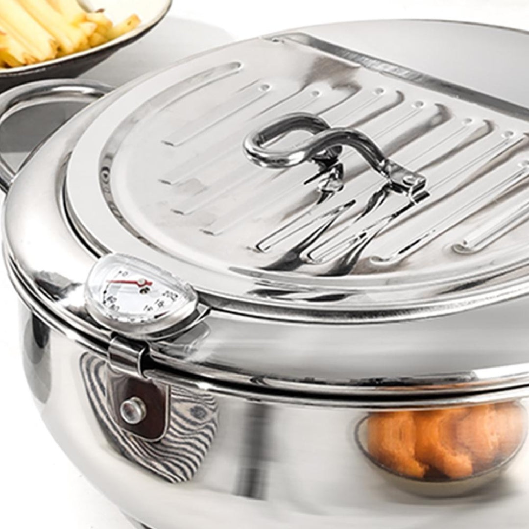 Japanese Tempura Deep Fryer Pot with Thermometer | Stainless Steel Frying Pot with Lid | Gas, Electric & Induction