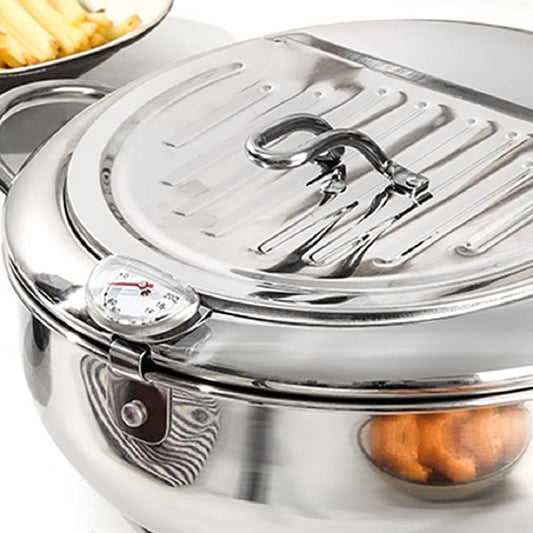 Japanese Tempura Deep Fryer Pot with Thermometer | Stainless Steel Frying Pot with Lid | Gas, Electric & Induction
