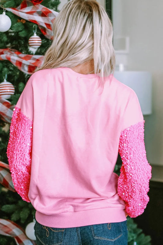 LOVE Sequin Sweatshirt - Cozy Dropped Shoulder Pullover for Women