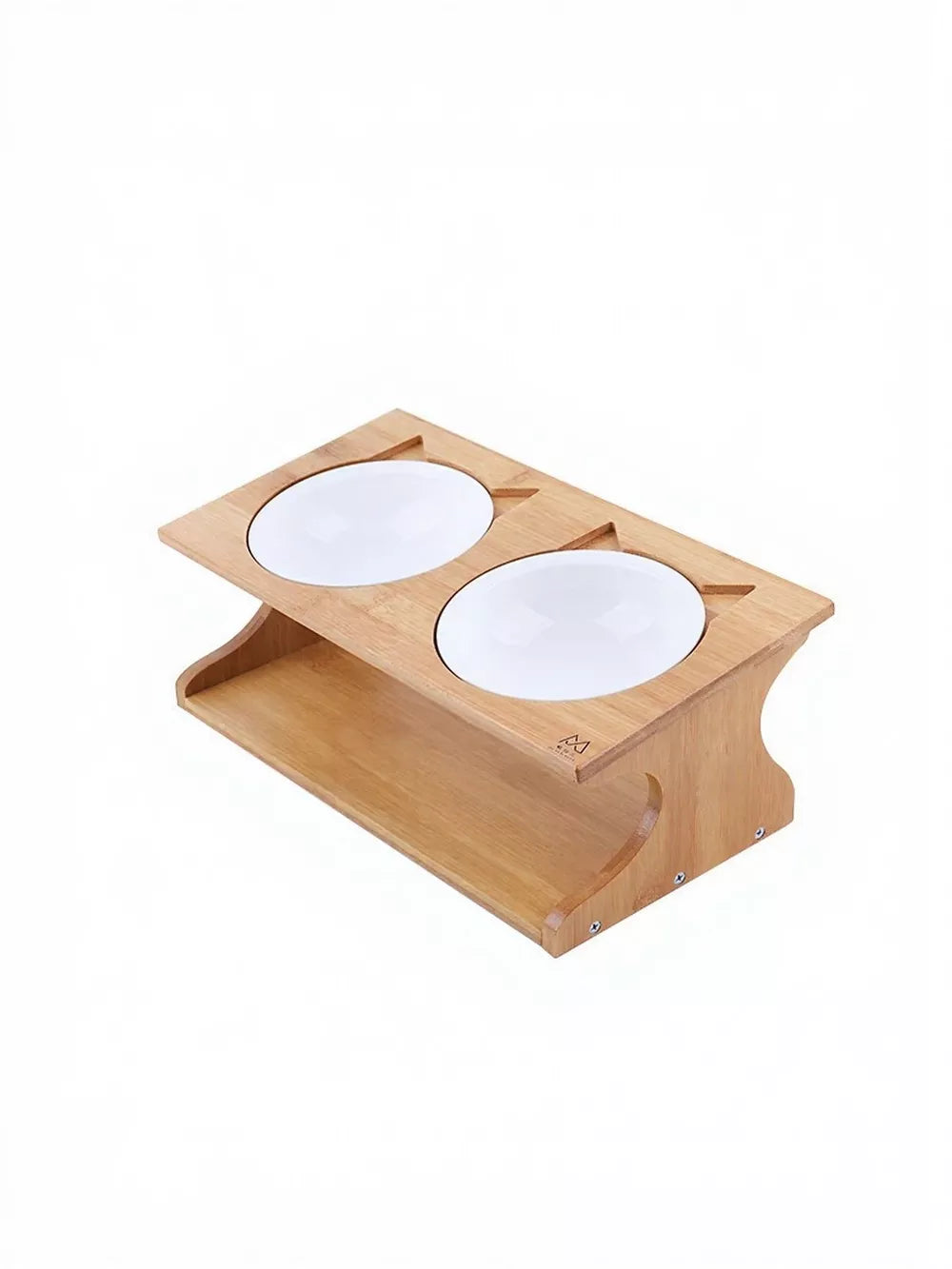 Elevated Double Ceramic Pet Bowls with Bamboo Stand | Raised Feeder for Dogs & Cats