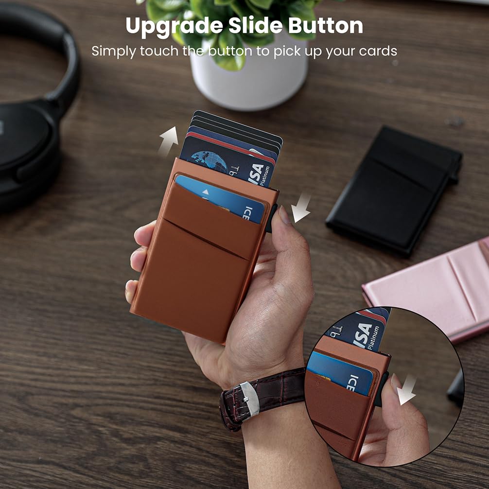 RFID Blocking Slim Wallet for Men - Metal Card Holder with ID Window & Cash Pocket