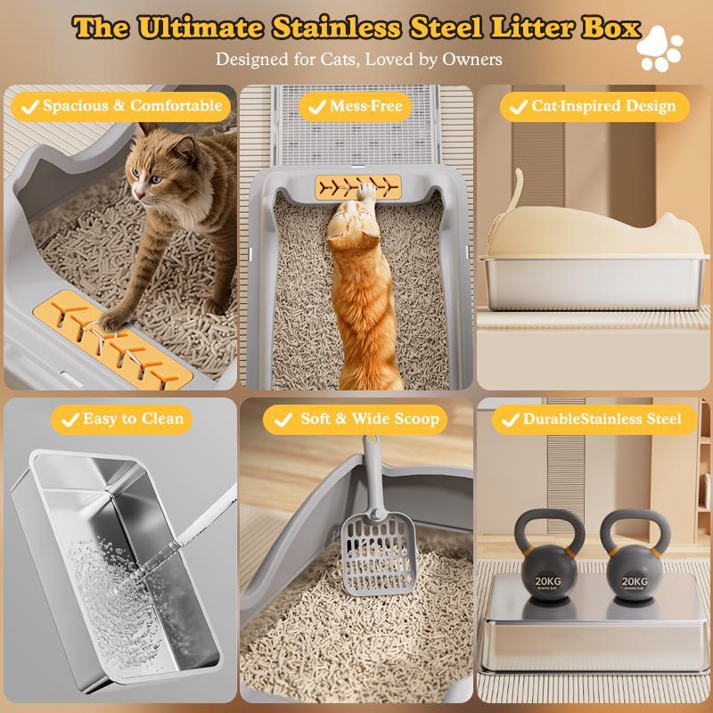 Premium Stainless Steel Cat Litter Box - Extra Large, Rust-Proof & Odor-Free