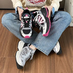 Women's Lace-Up Platform Athletic Shoes | Breathable Mesh & PU Leather Sneakers
