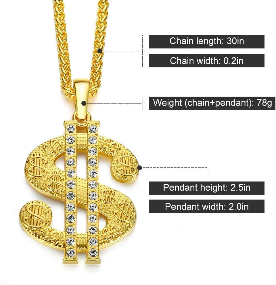 Gold Chain for Men with Dollar Sign Pendant Necklace