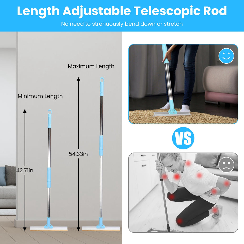 Extendable Pet Hair Remover Rake - 54" Telescopic Copper Blade for Furniture, Carpet & Upholstery