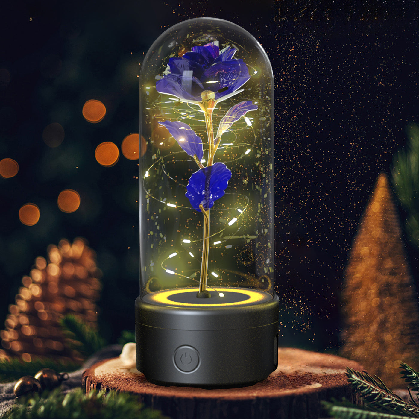 Enchanted Rose LED Light with Bluetooth Speaker - Romantic Glass Dome Night Light for Valentine's Day & Home Decor