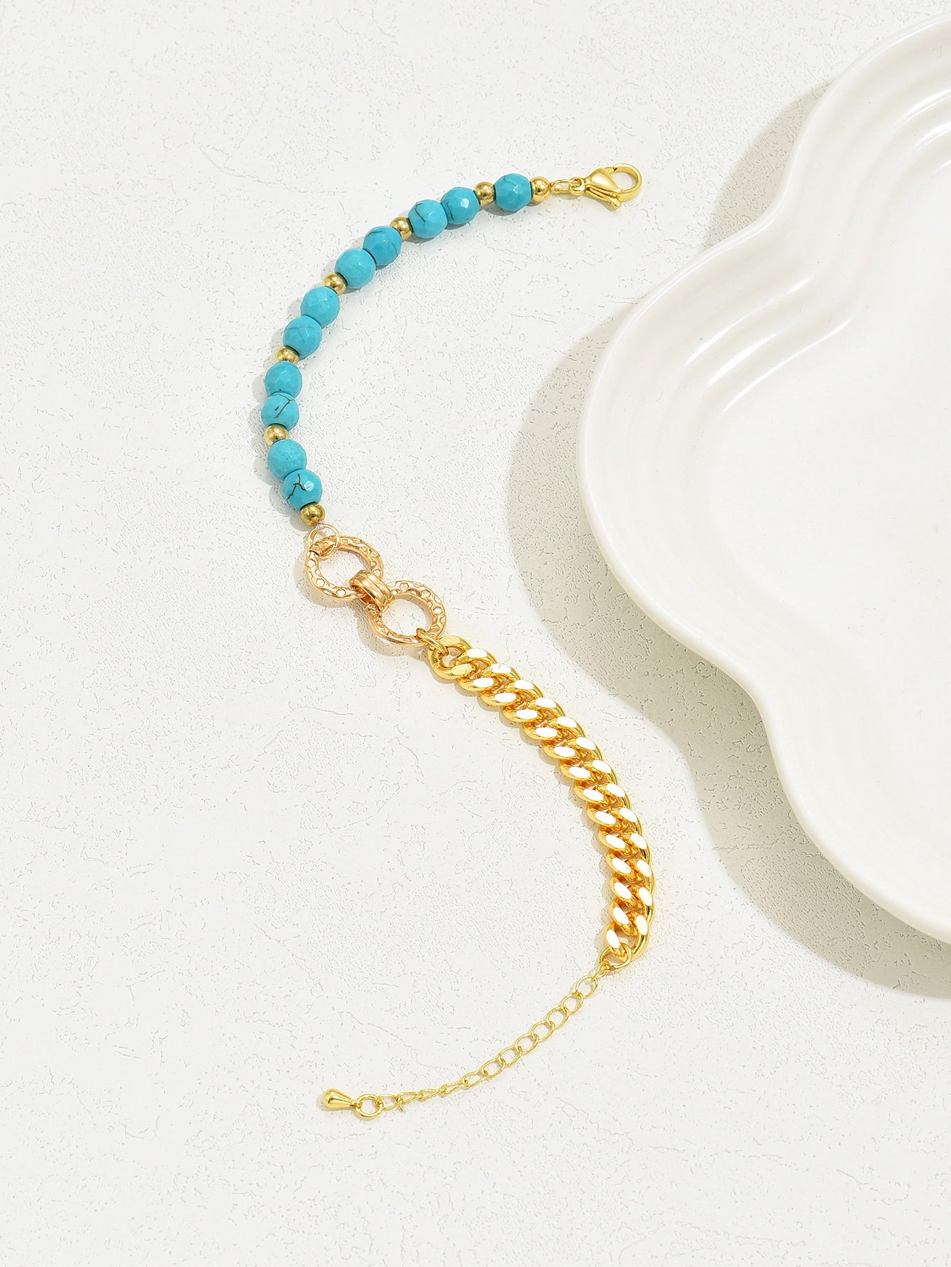 Turquoise Beaded Layered Bracelet – Boho Double Ring Chain Jewelry for Women