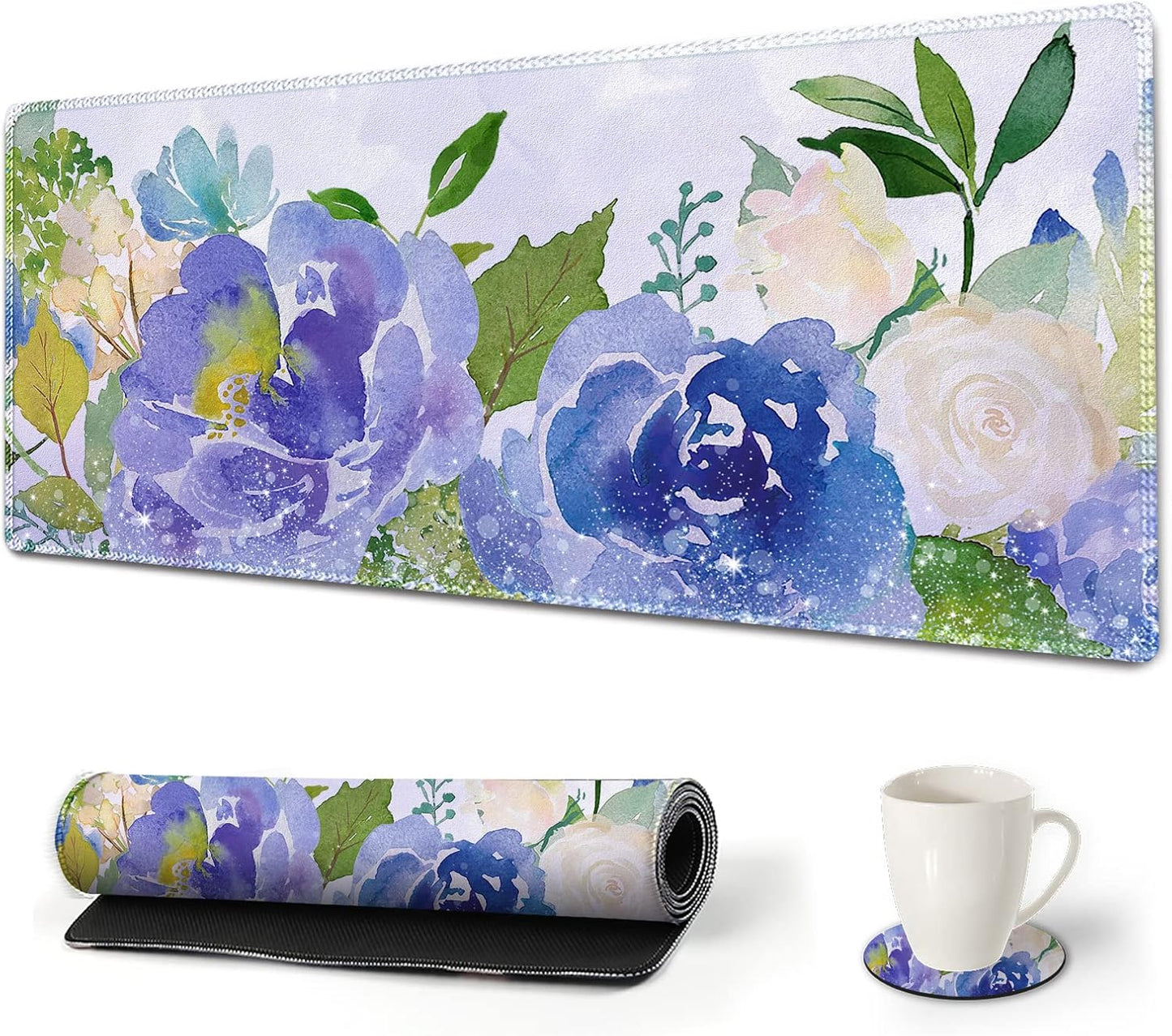 Extended Gaming Mouse Pad XXL  Large Keyboard Mat Long Mousepad Desk Decor Writing Pad Non Slip Rubber Base Stitched Edges for Work, Game, Office, Home, 35.1" X 15.7", Red Painting