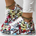 Women's Geometric Print Low-Top Sneakers | Lace-Up Casual Shoes with Thick Rubber Sole