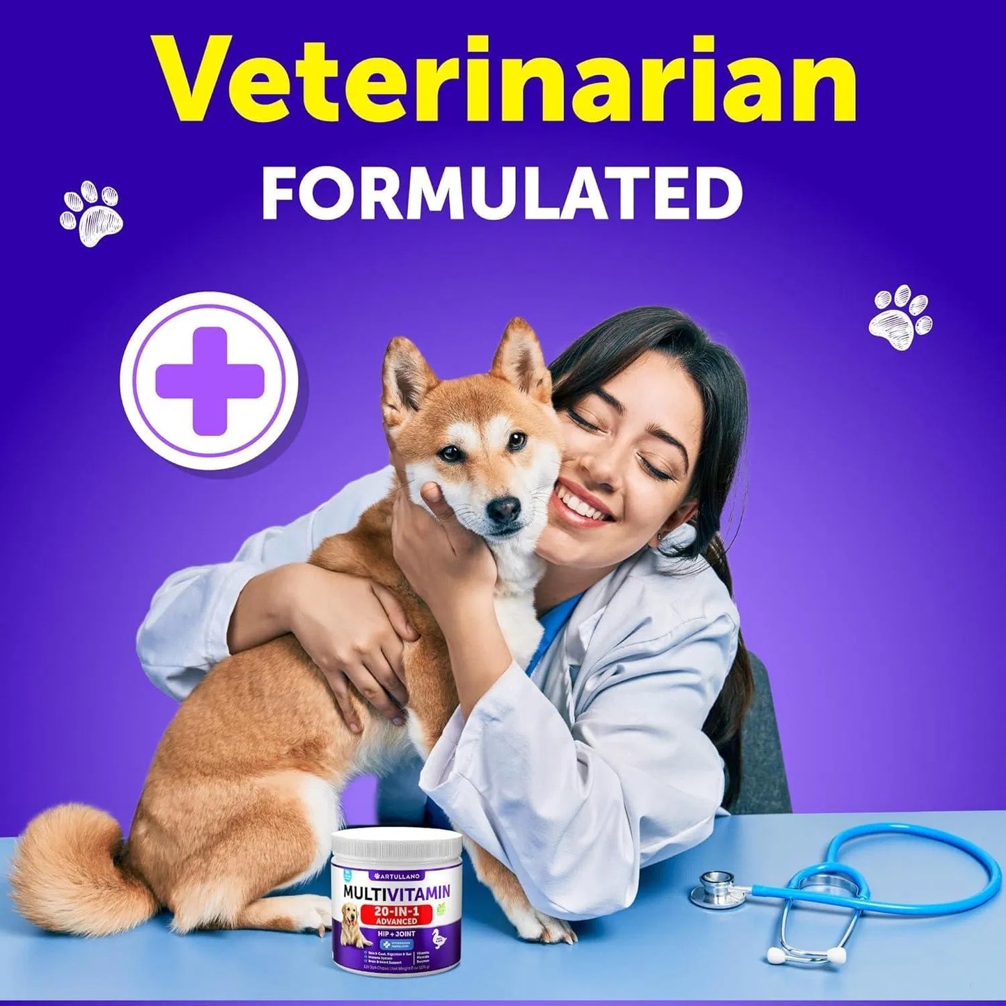 Dog Multivitamin 20-in-1 with Glucosamine - Hip & Joint Support, Probiotics, Omega-3 - 120 Chews