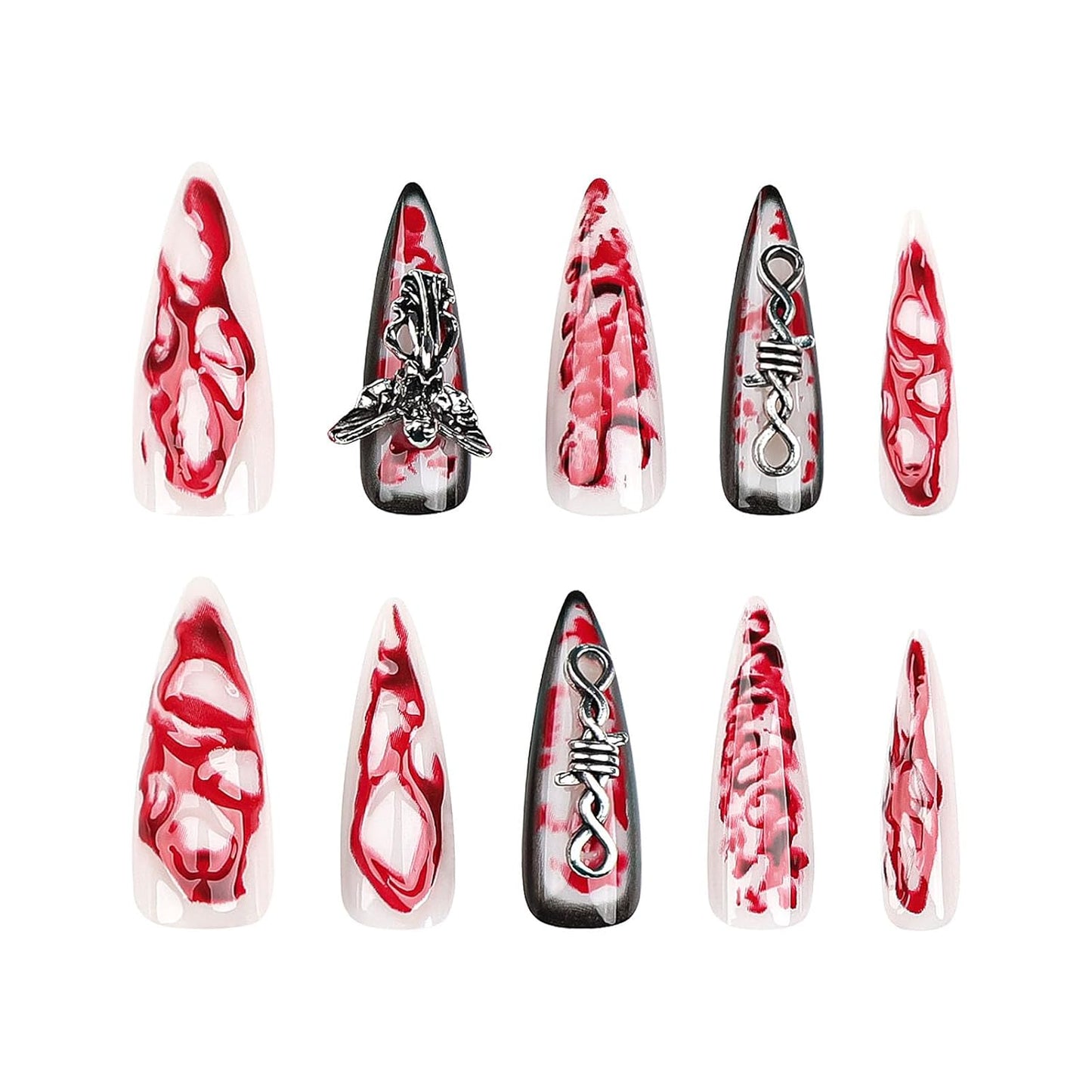 3D Press-On Nails | 24-Piece Extra Long Teardrop False Nail Set